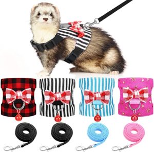 4 Pieces Small Pet Harness Vest and Leash Set with Cute Bowknot and Safe Bell Decor Chest Strap Harness-image
