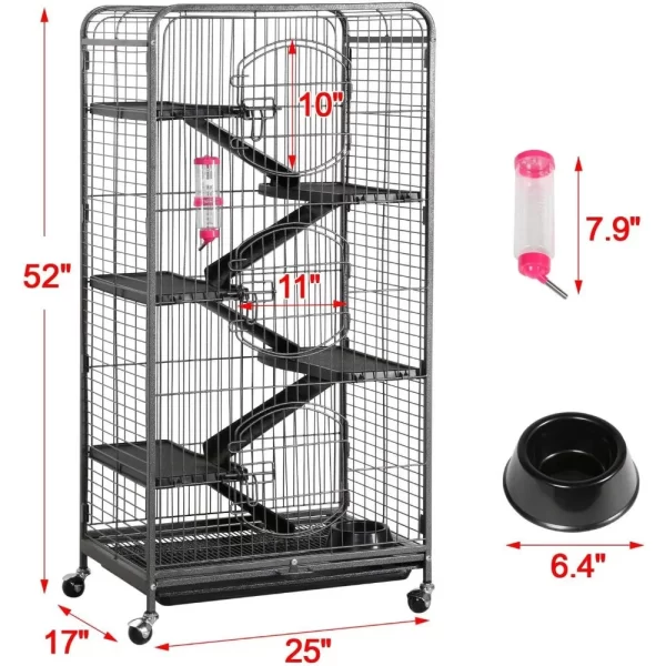 52-inch 6 Level Ferret Cage | Durable with Wheels -Black - Image 3