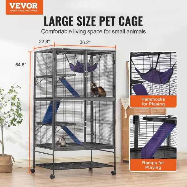 VEVOR 64.6" Rolling Metal Ferret Cage | Large 4-Tier Cage - Image 7