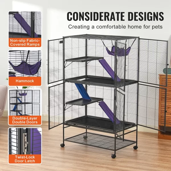 VEVOR 64.6" Rolling Metal Ferret Cage | Large 4-Tier Cage - Image 4