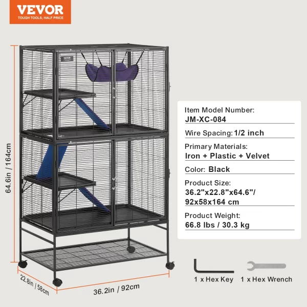 VEVOR 64.6" Rolling Metal Ferret Cage | Large 4-Tier Cage - Image 3