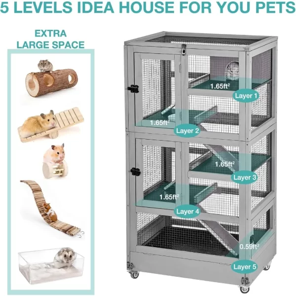 Large Wooden Ferret Cage with Wheels | 5 Level Cage - Image 6