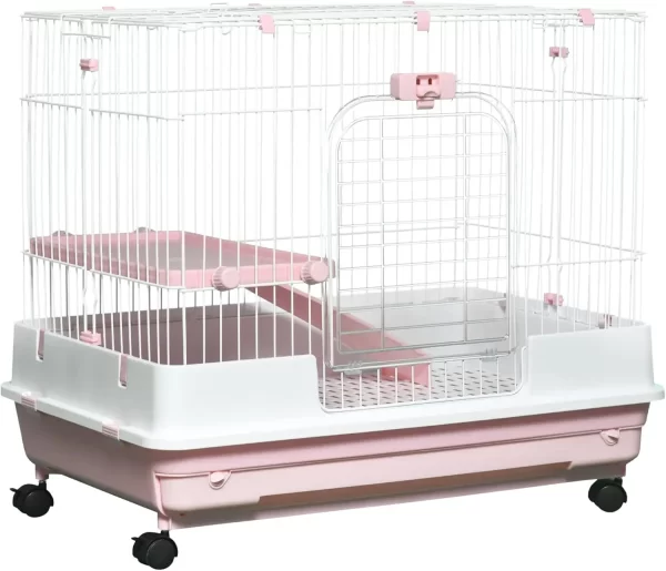 6-Level Pink Ferret Cage with Wheels, Removable Tray, Platform and Ramp - Image 7