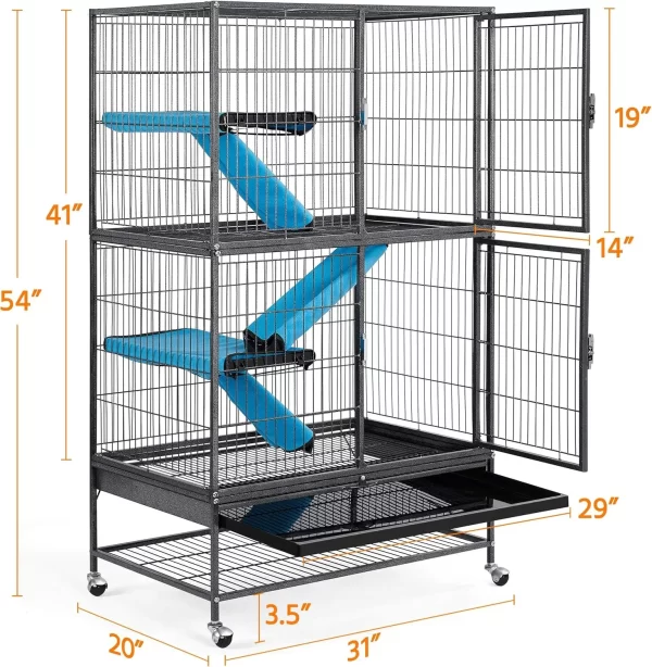 4-Tier 54 Inch Height Enclosure Ferret Cage On Wheels
