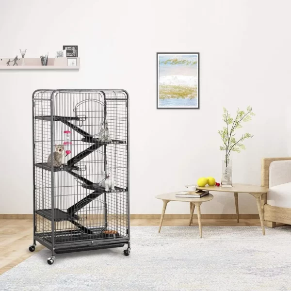 52-inch 6 Level Ferret Cage | Durable with Wheels -Black - Image 2