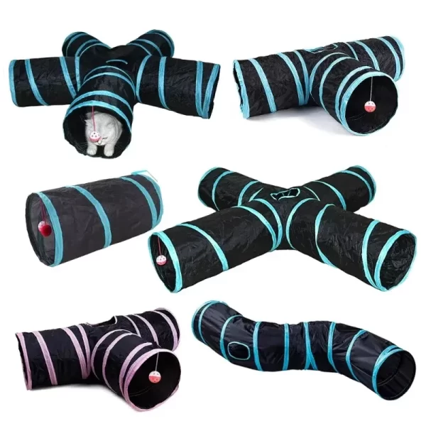 3-Way Foldable Pet Ferret Playhouse Crinkle Paper Bell Durable Oxford Cloth Animal Tunnel