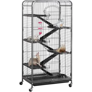 52-inch 6 Level Ferret Cage | Durable with Wheels -Black