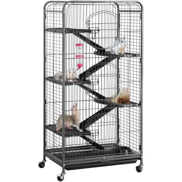 52-inch 6 Level Ferret Cage | Durable with Wheels -Black