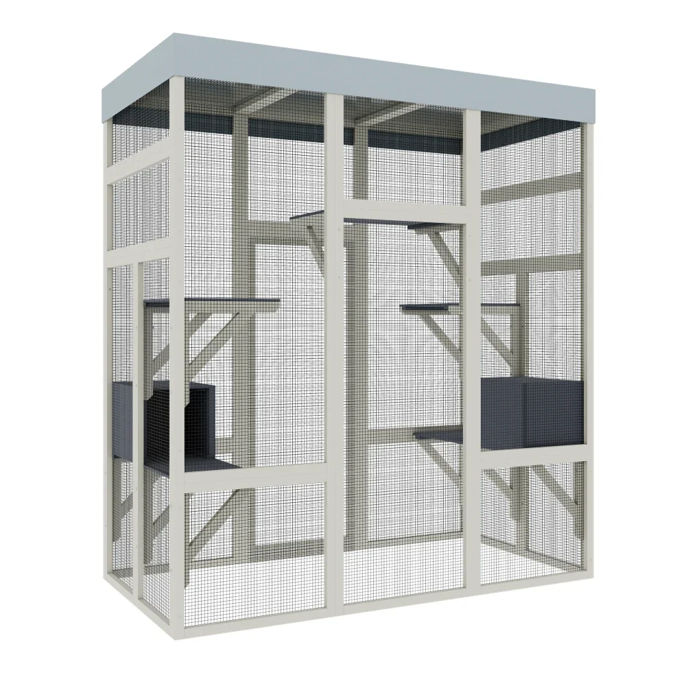 5'2" Gray Wooden Outdoor Ferret Enclosure with Waterproof Top | Spacious and Secure - Image 3